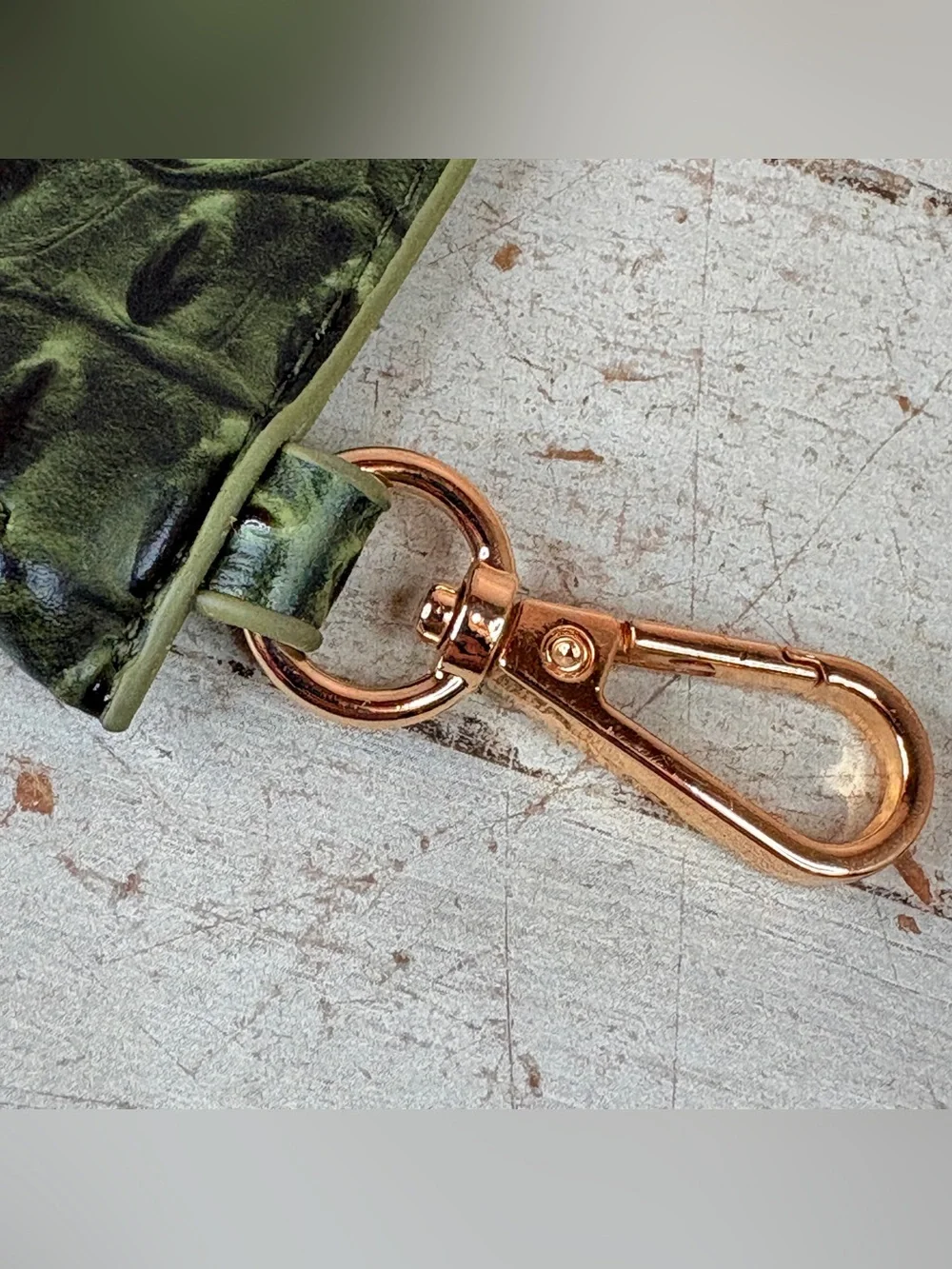 Purse Coin Card Holder Green Faux Crocodile Leather Gold Clip Zipper